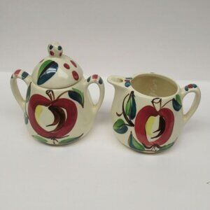 Purinton Pottery Slip Ware OPEN APPLE Creamer and Two-Handled Sugar Bowl w/Lid